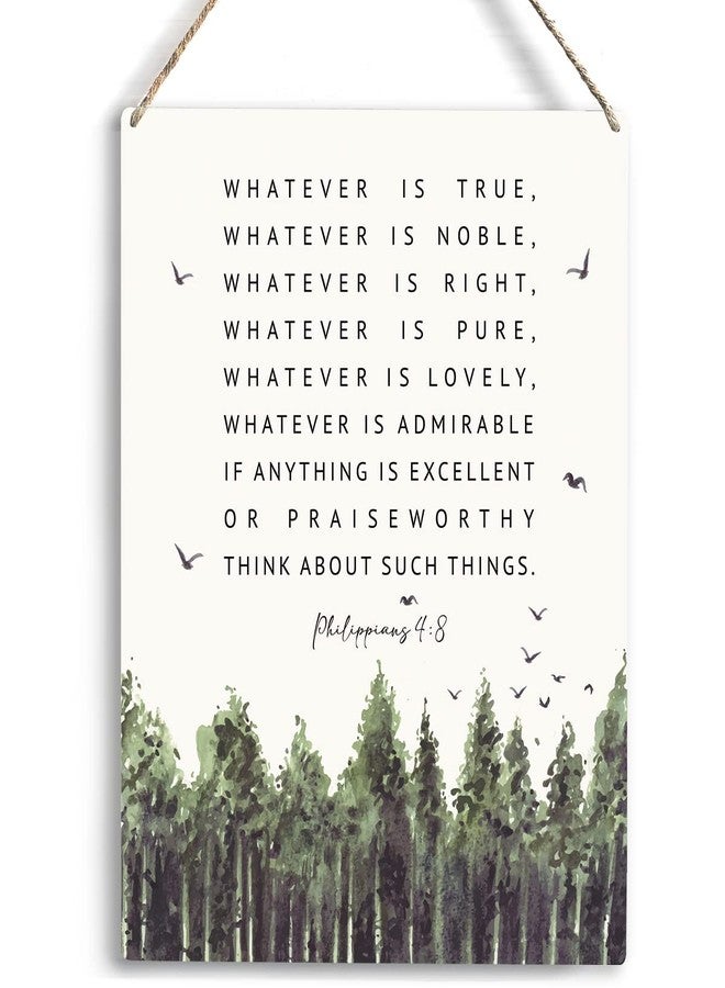 YCYD Christian Inspirational Wall Art Whatever Is True Noble Right Philippians 4:8 Wooden Hanging Sign Christian Bible Verse Wall Art for Bedroom Rustic Home Office Decoration 8 x 10 Inches - Image 1